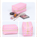 Cross print PU twill makeup Metal zipper makeup bag